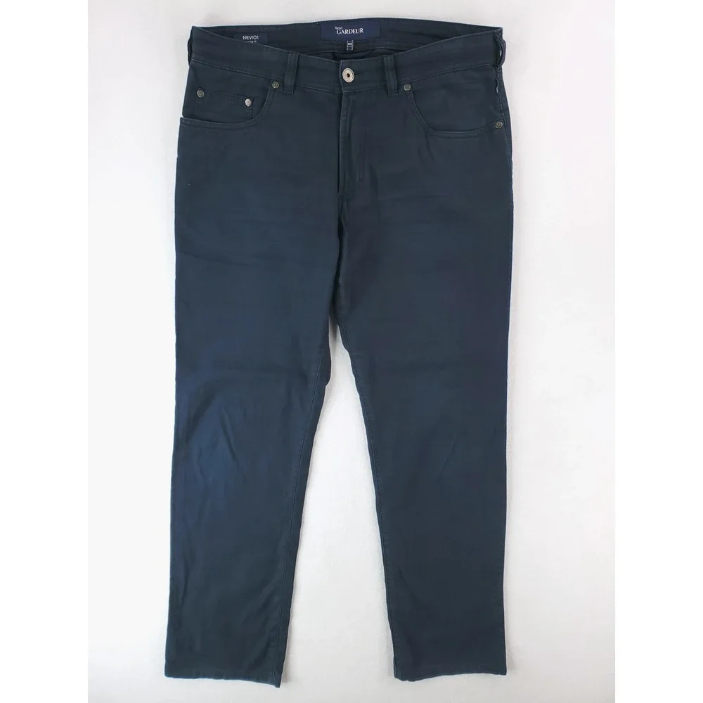 Atelier Gardeur Pants Mens 35x32 Navy Blue Nevio 1 Regular Straight Linen Blend